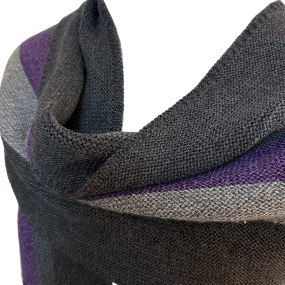 Banana Republic 100% Merino Wool Scarf – Charcoal, Grey & Purple Stripes - Picture 5 of 7